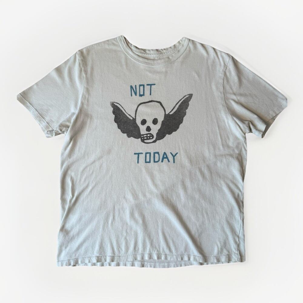 Imogene and Willie Not Today Shirt 2XL Ivory Winged Skull Made in USA Cotton
